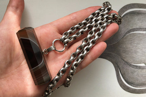 Banded Agate Bar Pendant with Heavy Silver Chain