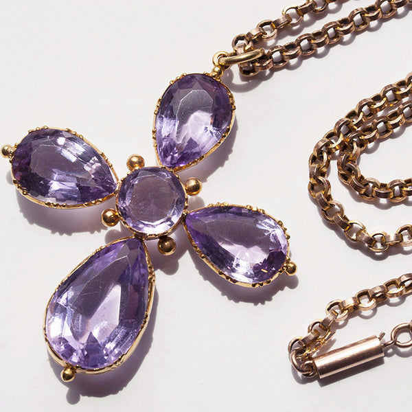 Early Victorian Amethyst Cross and Chain