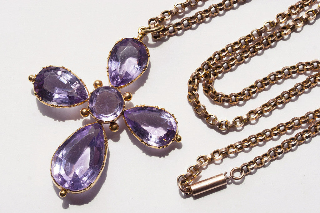 Early Victorian Amethyst Cross and Chain