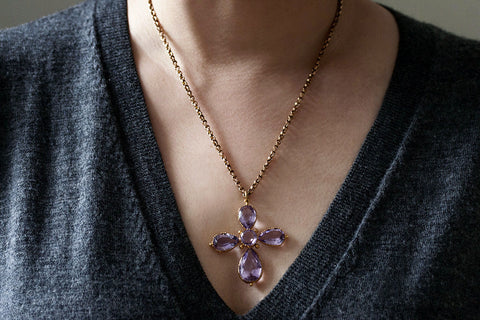 Early Victorian Amethyst Cross and Chain