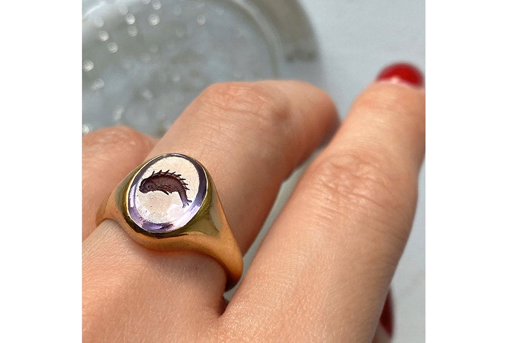 Amethyst 'Fish' Intaglio Ring