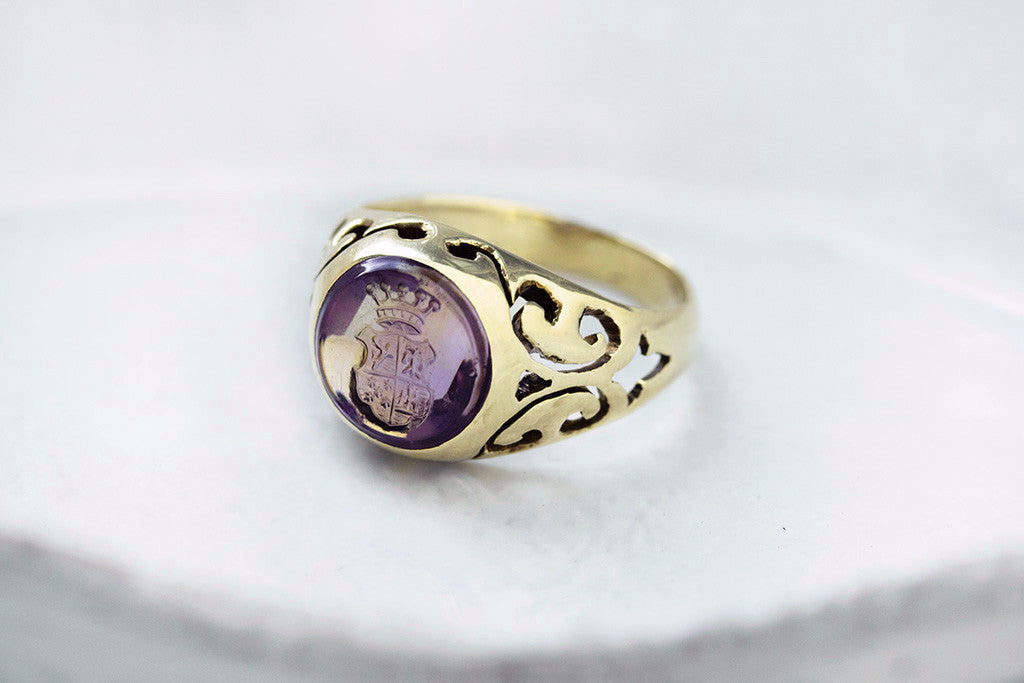 Edwardian Amethyst Crest Intaglio Ring