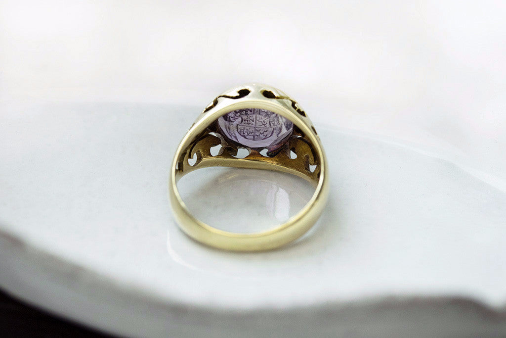 Edwardian Amethyst Crest Intaglio Ring