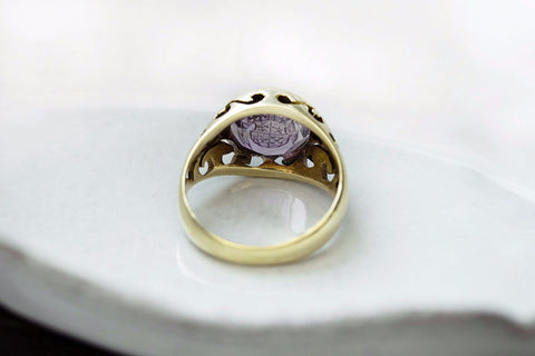 Edwardian Amethyst Crest Intaglio Ring