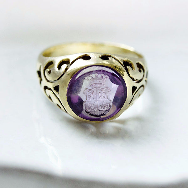 Edwardian Amethyst Crest Intaglio Ring