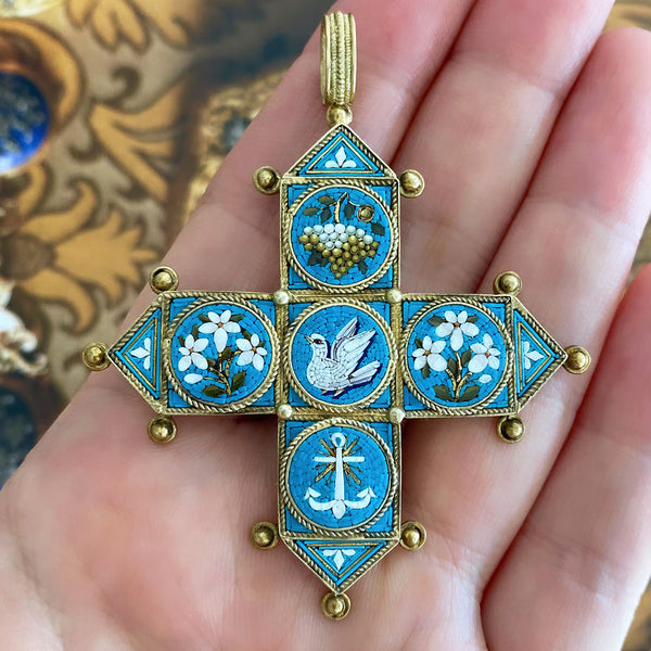 C.1860. Large Micro Mosaic & Gold Pendant