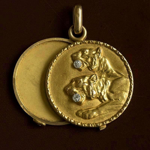 Art Nouveau Lion Locket with Diamonds