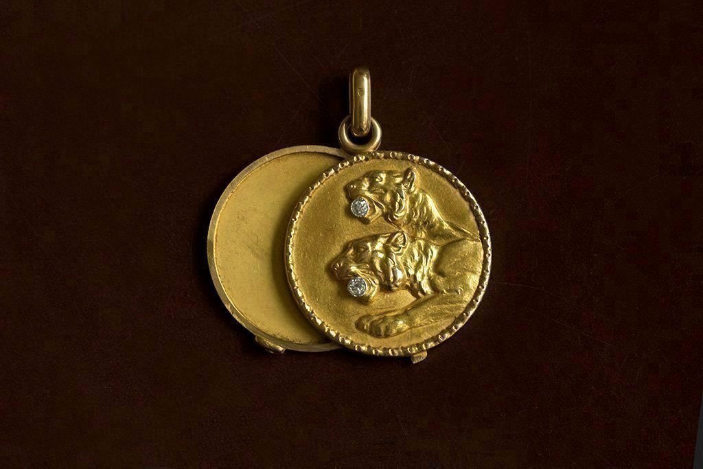 Art Nouveau Lion Locket with Diamonds
