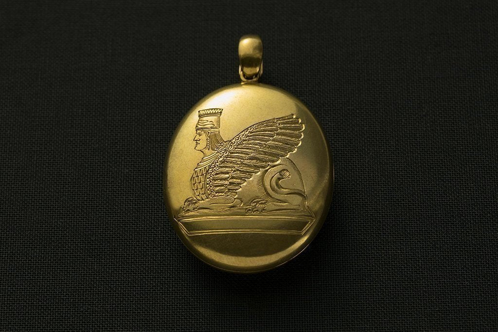 Victorian Double Sided Assyrian Motif Gold Locket