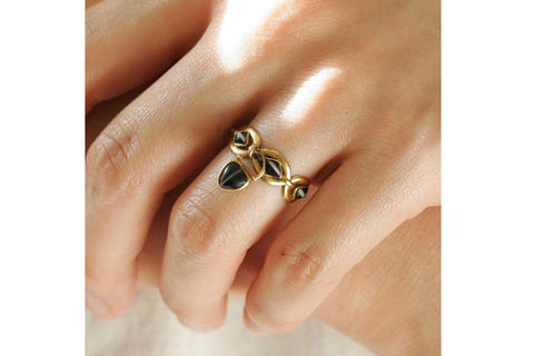 Georgian Banded Agate Eternity Ring with Heart Locket