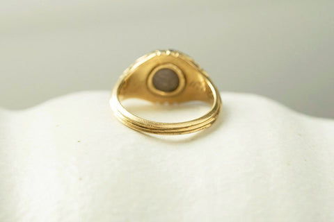 Victorian Banded Agate Black Enamel Mourning Ring