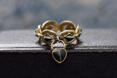 Georgian Banded Agate Eternity Ring with Heart Locket