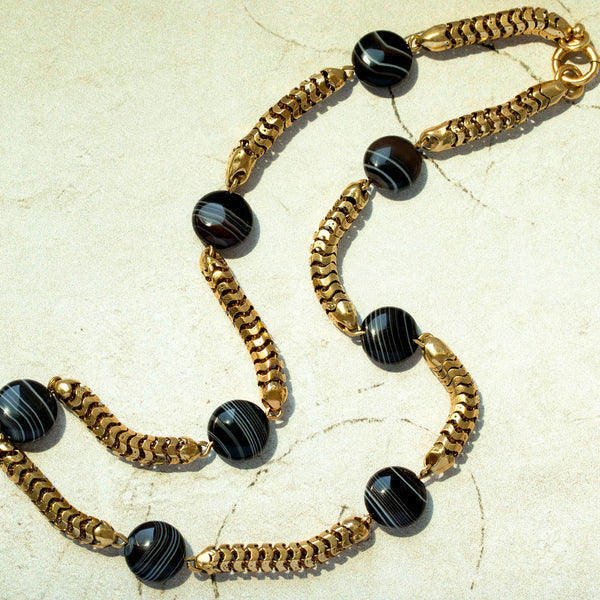 Late Victorian Banded Agate Chain Necklace