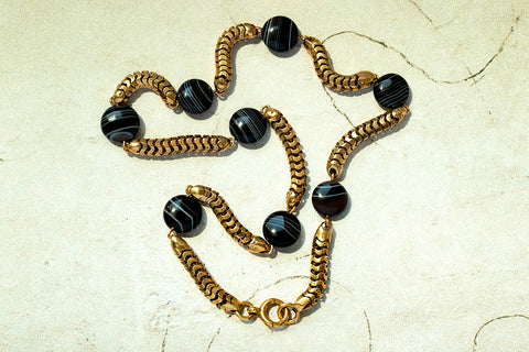 Late Victorian Banded Agate Chain Necklace