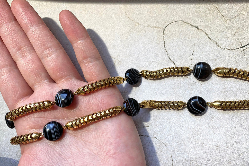 Late Victorian Banded Agate Chain Necklace