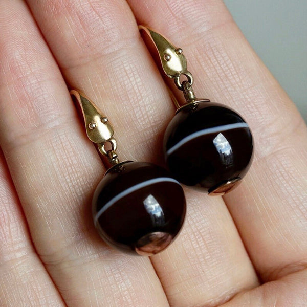 Victorian Banded Agate Snake Earrings