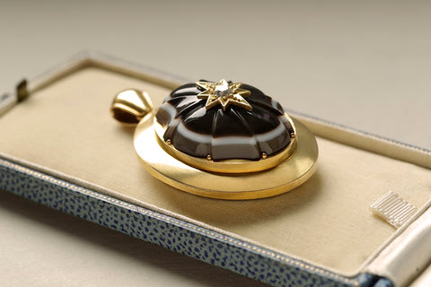 Victorian Banded Agate Diamond Gold Locket