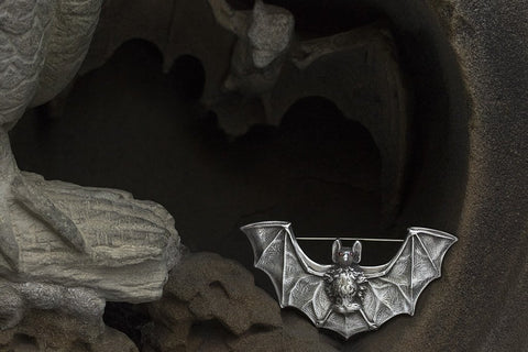 Huge Sterling Silver Bat Brooch