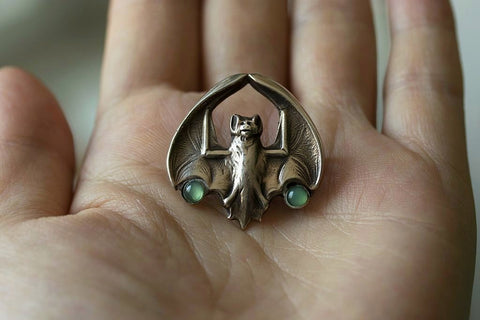 Arts and Crafts Silver Bat Brooch