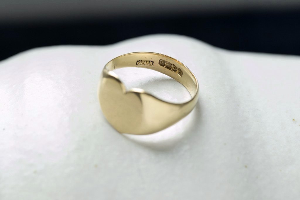 C.1916 Large Heart Gold Signet Ring