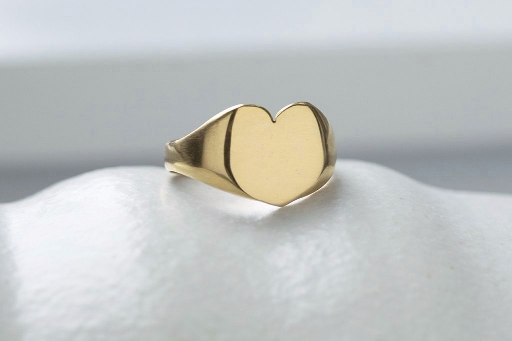 C.1916 Large Heart Gold Signet Ring