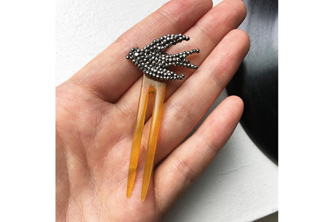 Victorian Cut Steel Bird Hair Comb