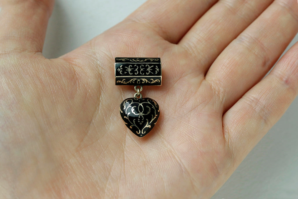 Victorian Black Enamel Heart Pendant