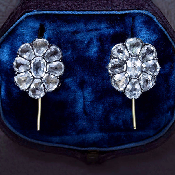 Georgian Oval Black Dot Paste Earrings