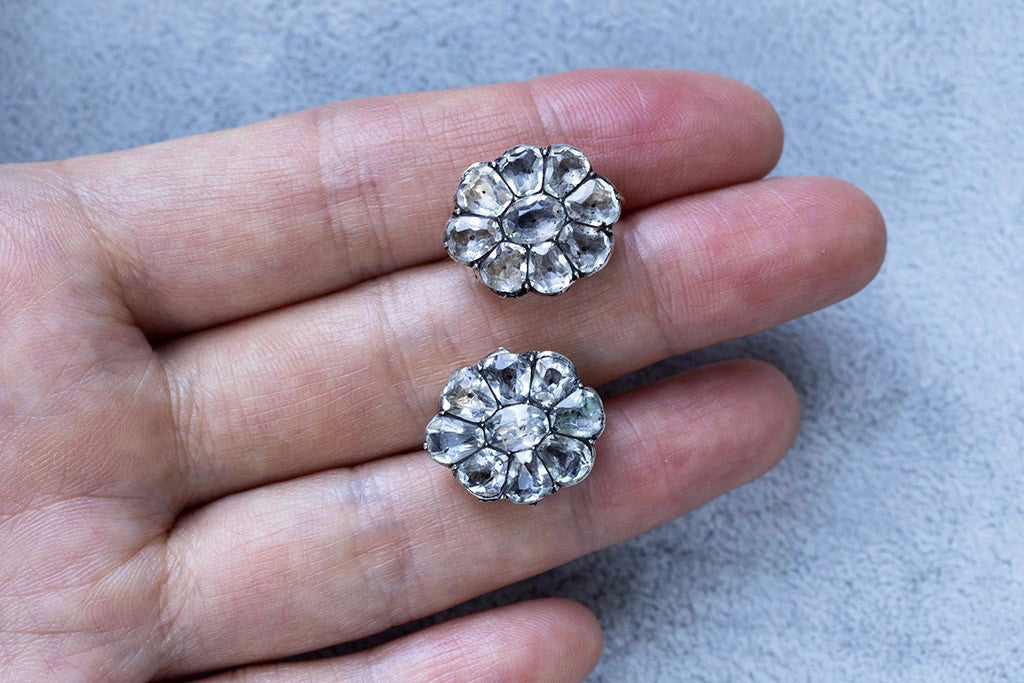 LAELIUS Antiques Georgian Oval Black Dot Paste Earrings