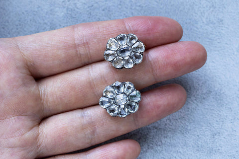 Georgian Oval Black Dot Paste Earrings