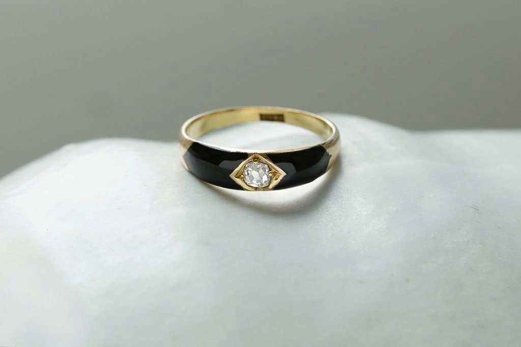 Victorian Blue Enamel and Diamond Ring