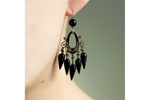 Victorian Black Enamel & Onyx Drop Earrings