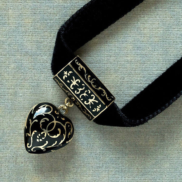 Victorian Black Enamel Heart Pendant
