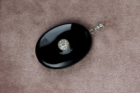 Mid-Victorian Black Enamel Diamond Locket