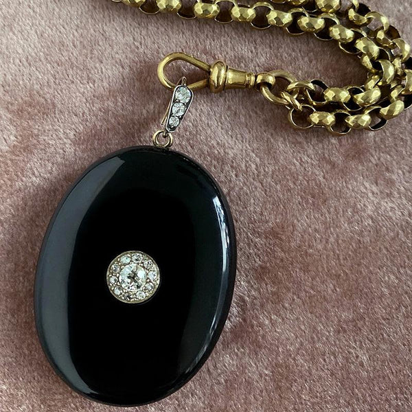 Mid-Victorian Black Enamel Diamond Locket
