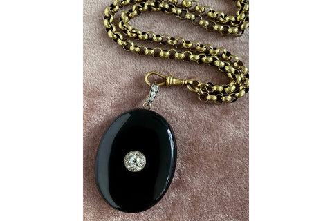 Mid-Victorian Black Enamel Diamond Locket