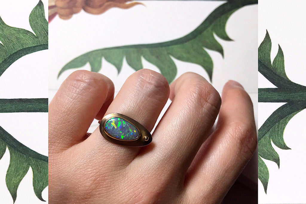 Arts & Crafts Black Opal Ring