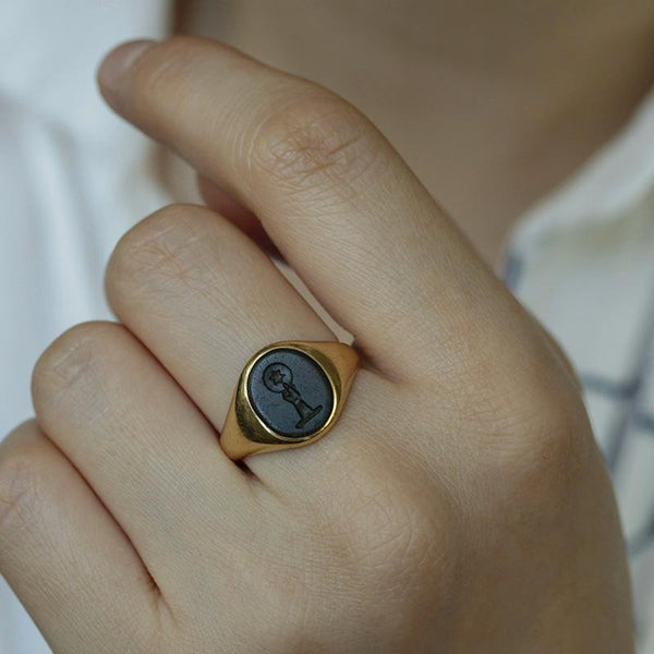 Bloodstone 'Star' Intaglio Signet Ring