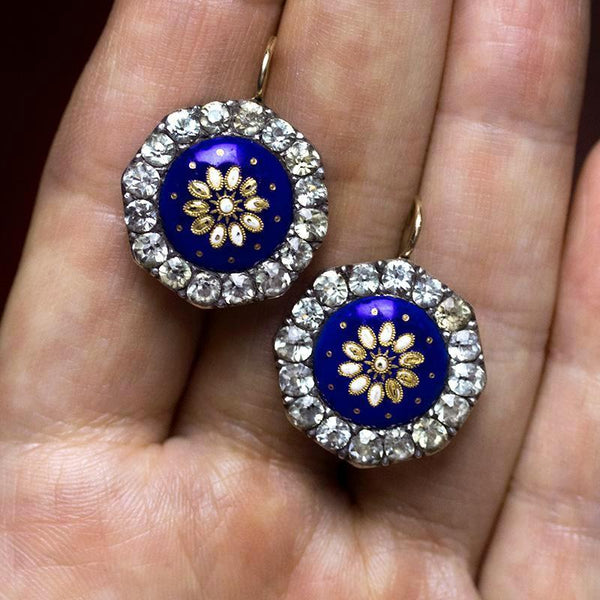 Georgian Blue and Black Dot Paste Earrings