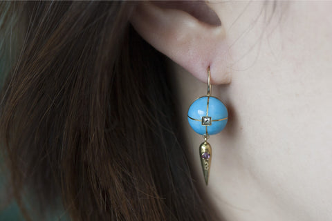 Victorian Blue Enamel and Diamond Earrings