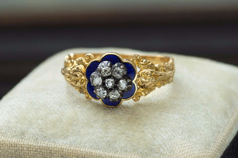 Georgian Blue Enamel and Diamond Ring
