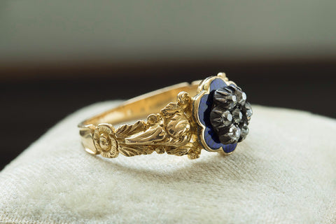Georgian Blue Enamel and Diamond Ring