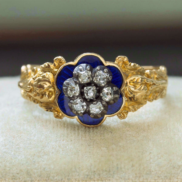 Georgian Blue Enamel and Diamond Ring