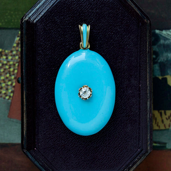 Victorian Blue Enamel & Diamond Locket