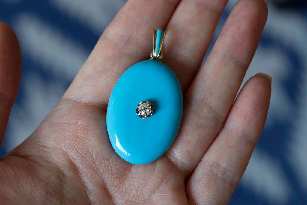 LAELIUS Antiques Victorian Blue Enamel Diamond Locket