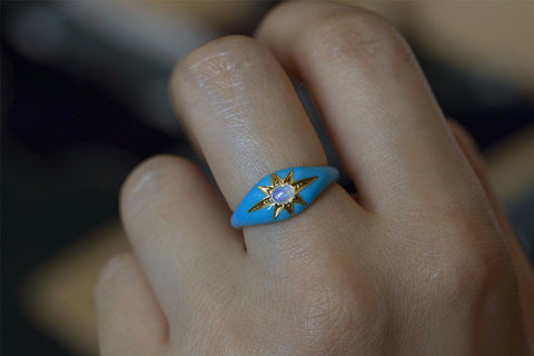 Victorian Blue Enamel and Opal Ring