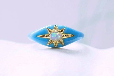 Victorian Blue Enamel and Opal Ring