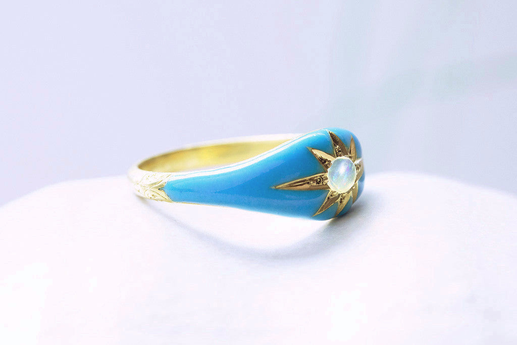 Victorian Blue Enamel and Opal Ring