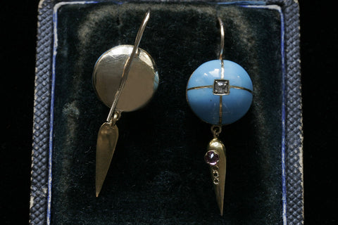 Victorian Blue Enamel and Diamond Earrings