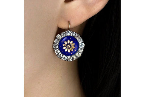 Georgian Blue and Black Dot Paste Earrings